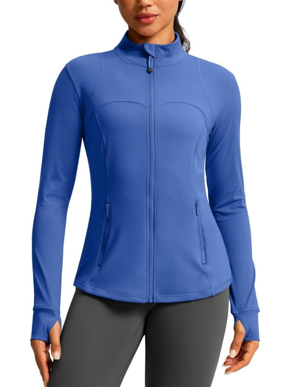 Slim Fit Zip-Up Workout Jacket for Women | 4 Pockets | Athletic Spring Gym Wear